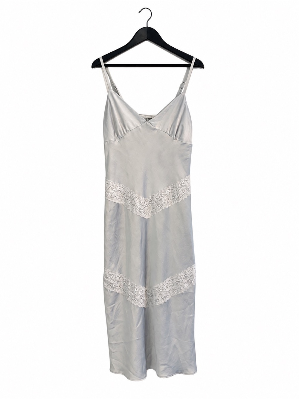 Satin Lace-Trim Midi Slip Dress - silver with lace